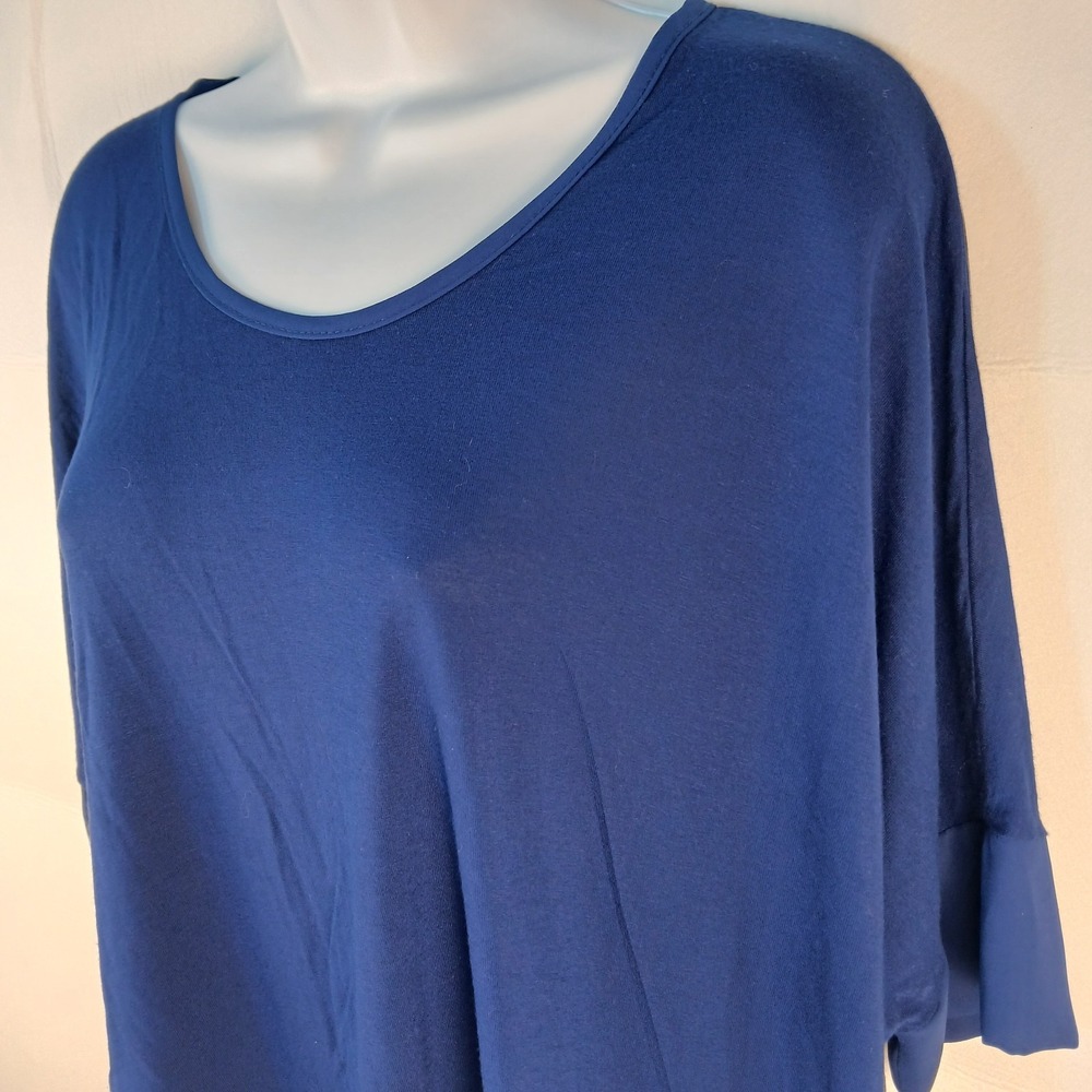 Zara Womens Solid‎ Knit Top L Blue Minimalist Casual Modest Relaxed Academia